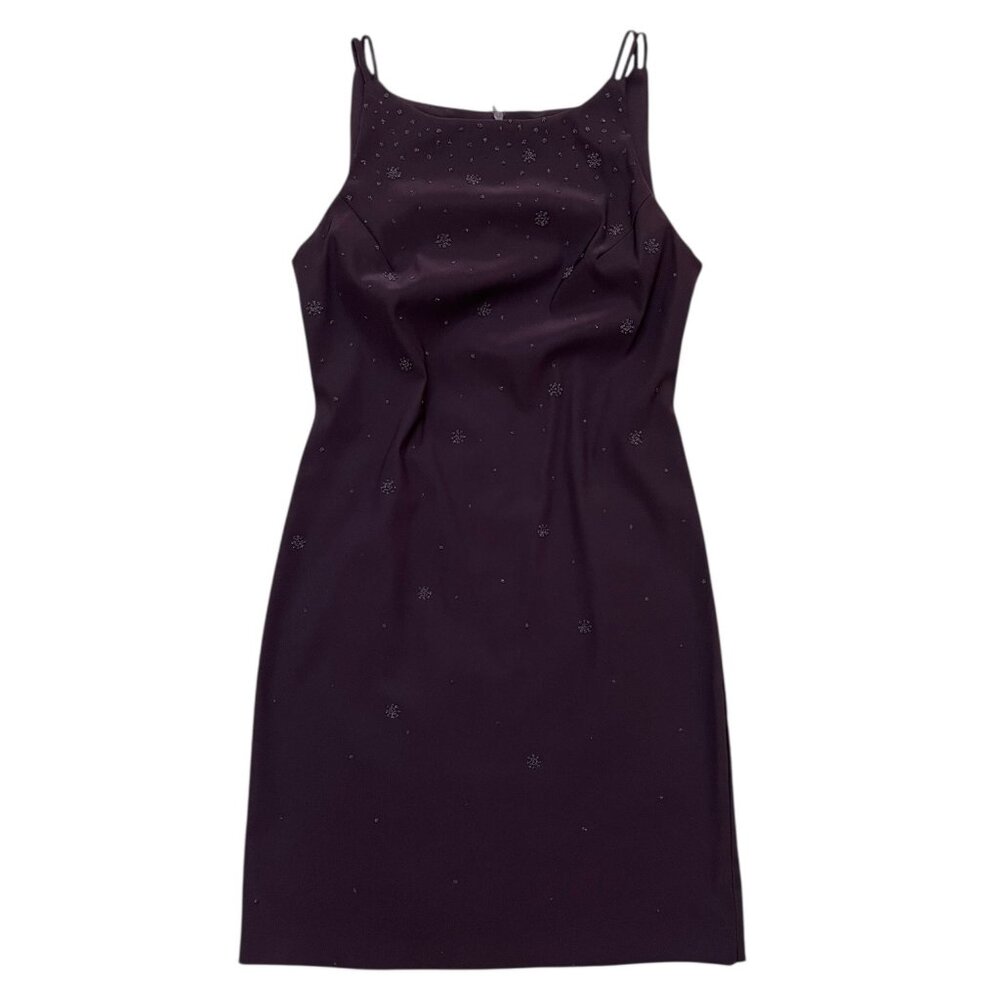 Vintage Beaded Mini Sheath Dress Purple Size‎ 4 90s Gothic Vampire Dark Romantic